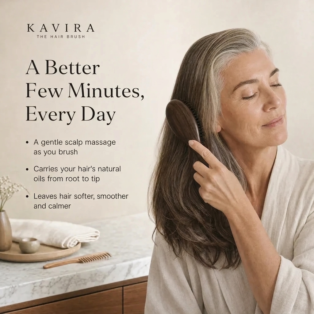 Kavira™ Day-Two Boar Bristle Brush – Fresh Roots That Last for Fine & Oily Hair