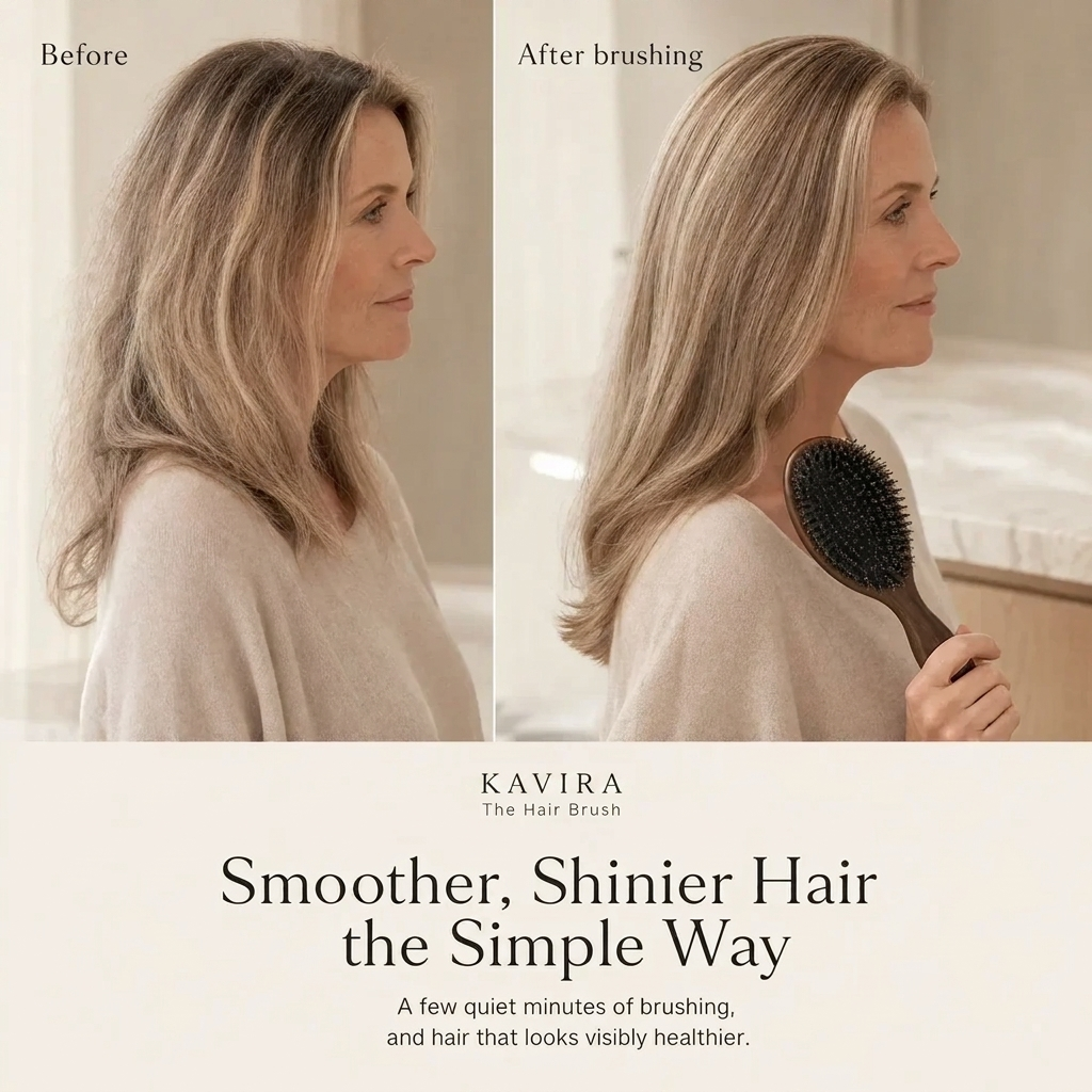 Kavira™ Day-Two Boar Bristle Brush – Fresh Roots That Last for Fine & Oily Hair